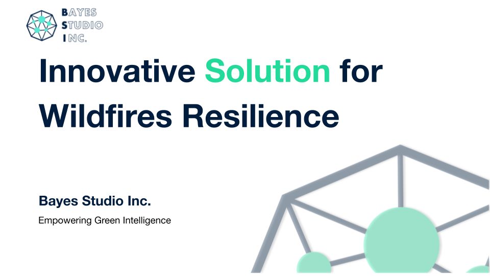 Bayes Studio team presenting wildfire detection technology and vision at e@UBC event, highlighting milestones and receiving community feedback.
